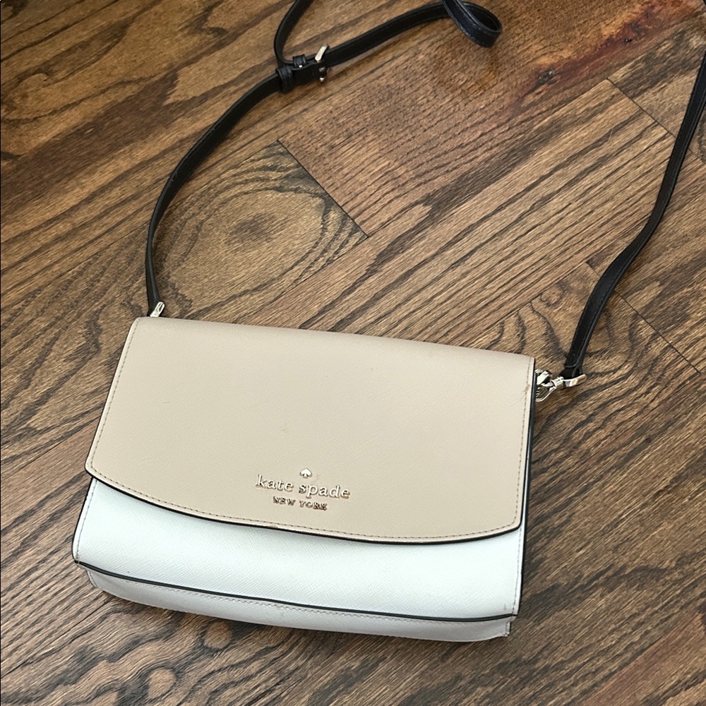 kate spade Beige and White Two-Tone Crossbody Bag with Black Strap